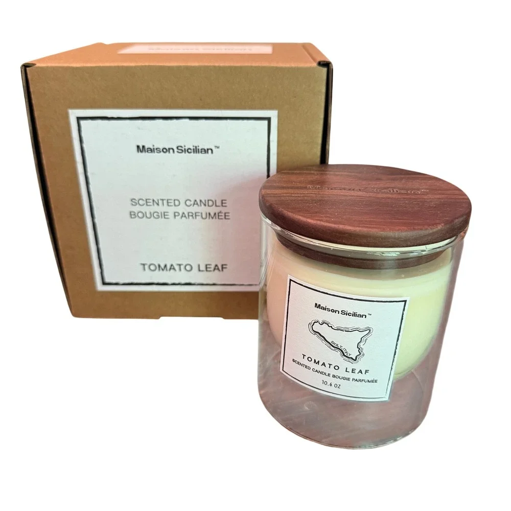 Maison Sicilian Tomato Leaf Scented Candle 10.6 oz Wood Lid NEW